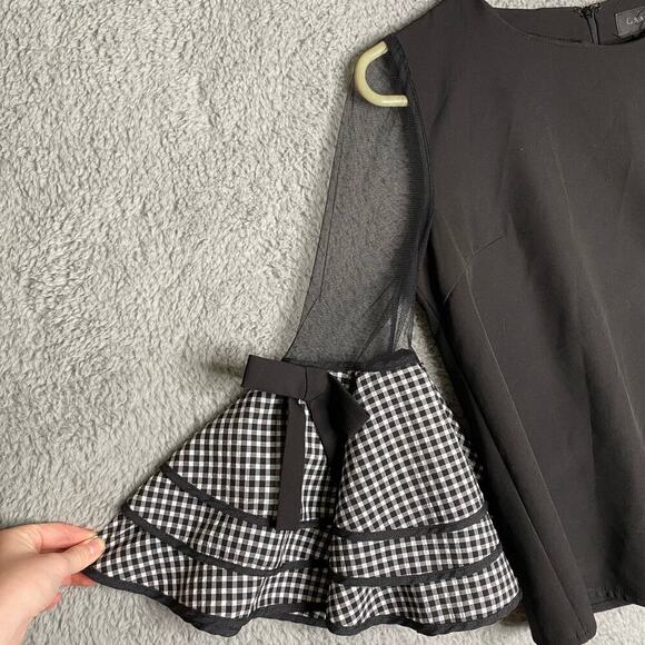 Gracia black bows plaid fancy date night dramatic bell sleeves dressy blouse S - Picture 5 of 10